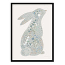 Minibeau - Floral Bunny Nursery Art Print - Blue - 30x40 cm