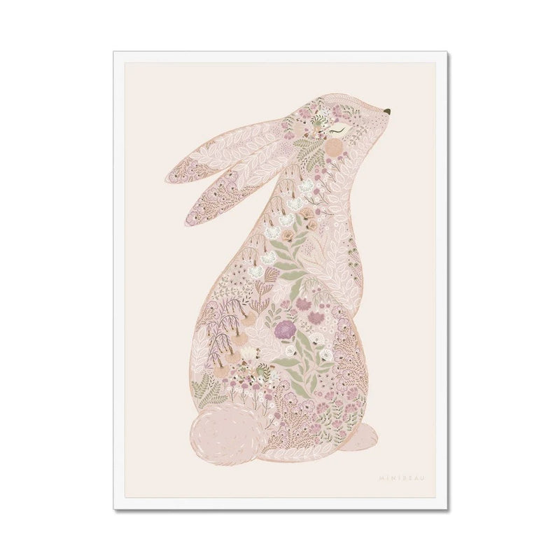 Minibeau - Floral Bunny Nursery Art Print - Pink - 30x40 cm