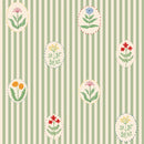 Tapetenmuster Atelier Florentine - Blumengarten - Grün gestreift