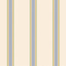 Crème streepjesbehang met zacht grijsblauwe strepen en dunne lichtgroene en okerkleurige pinstripes, Atelier Florentine
