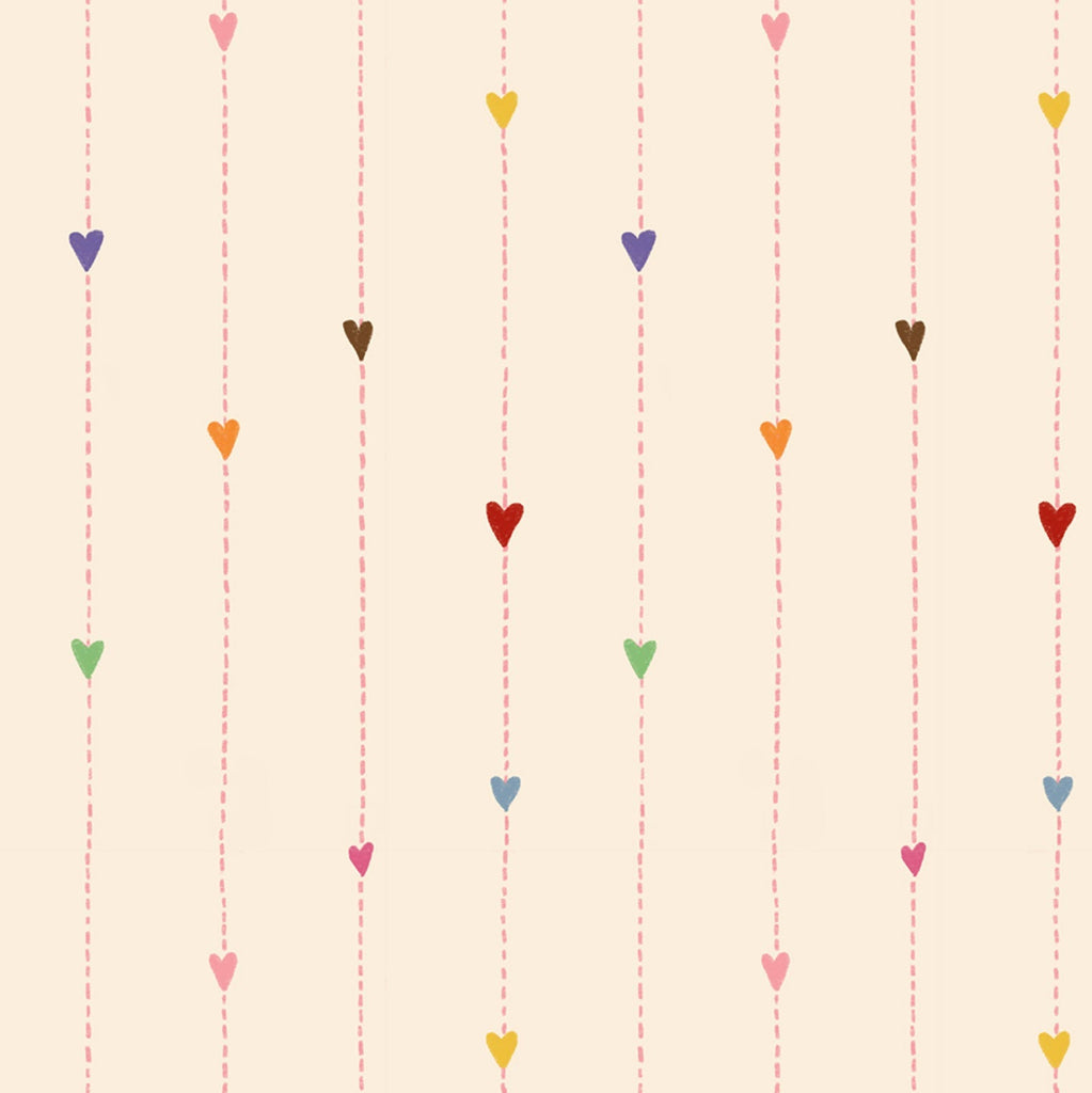 Playful heart-themed children’s wallpaper, ideal for creating a warm and cheerful kids’ room rainbow