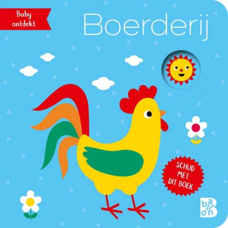 Kinderboek Baby ontdekt: Mini schudboekje met rammelaar: Boerderij