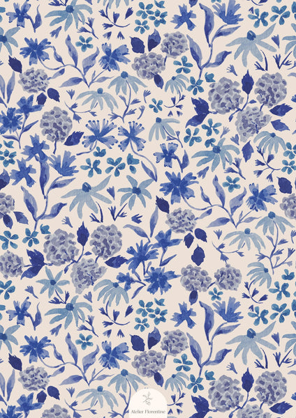 Wallpaper sample Atelier Florentine - Flowers Blue