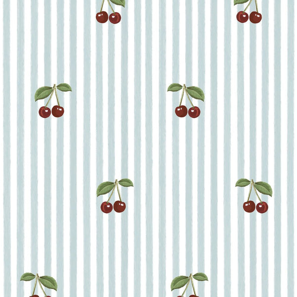 Dekornik wallpaper – Blue stripes Little cherries