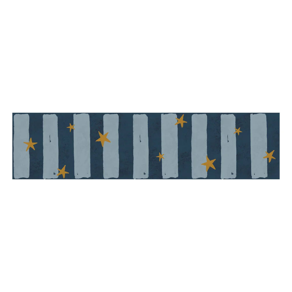 behangrand strepen blauw sterren kinderkamer Dekornik Spanish Stripes