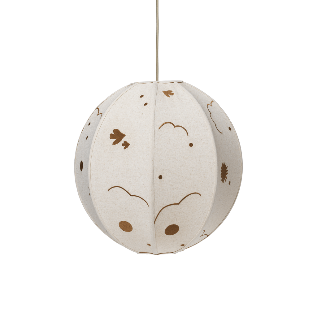 Ferm Living Skye lampenkap naturel met geborduurde wolken en vogels als hanglamp