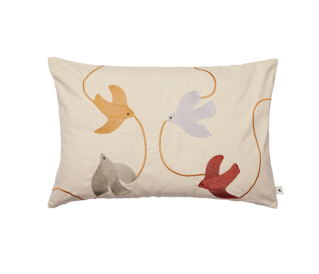 Ferm Living Swif Bird Embroidered Cushion – Children's Room Decorative Cushion | Organic Cotton Multi Color
