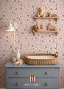 Atelier Florentine Papel pintado Flowerpower lila – Papel pintado infantil de flores | Papel pintado lila para habitación infantil