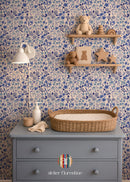 flower wallpaper for kids and nursery. Children's wallpapers with blue flowers