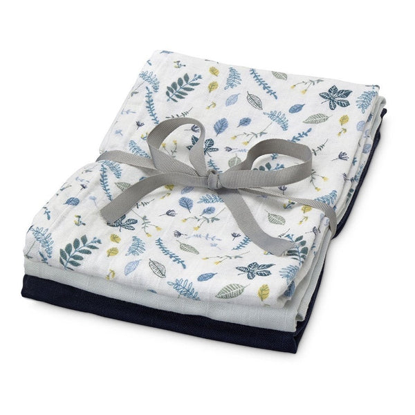 CamCam Hydrofiele Doeken set Pressed Leaves Blue, Baby Blue, Navy