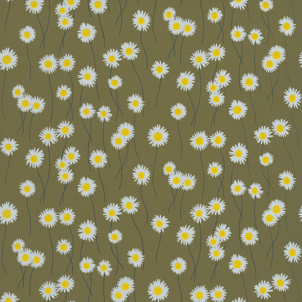 Campione carta da parati Little Greene - Moon Daisies - Olive Green