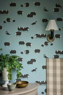 Little Greene Nip & Lassie Kids Wallpaper – Celestial Blue | Animal Wallpaper with Dogs & Sheep
