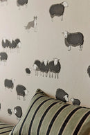 Little Greene Nip & Lassie Kids Wallpaper – Slaked Lime Dark | Animal Wallpaper with Dogs & Sheep