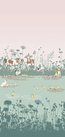 Little Greene Riverside Capers Quack | Behangpaneel met Boerderijdieren voor de Kinderkamer