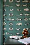 Little Greene – Road trip - Pleat - Kinderkamer Behang met Vintage Auto’s