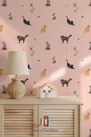 Children’s wallpaper featuring sweet cat pattern, perfect for nurseries and kids’ bedrooms.