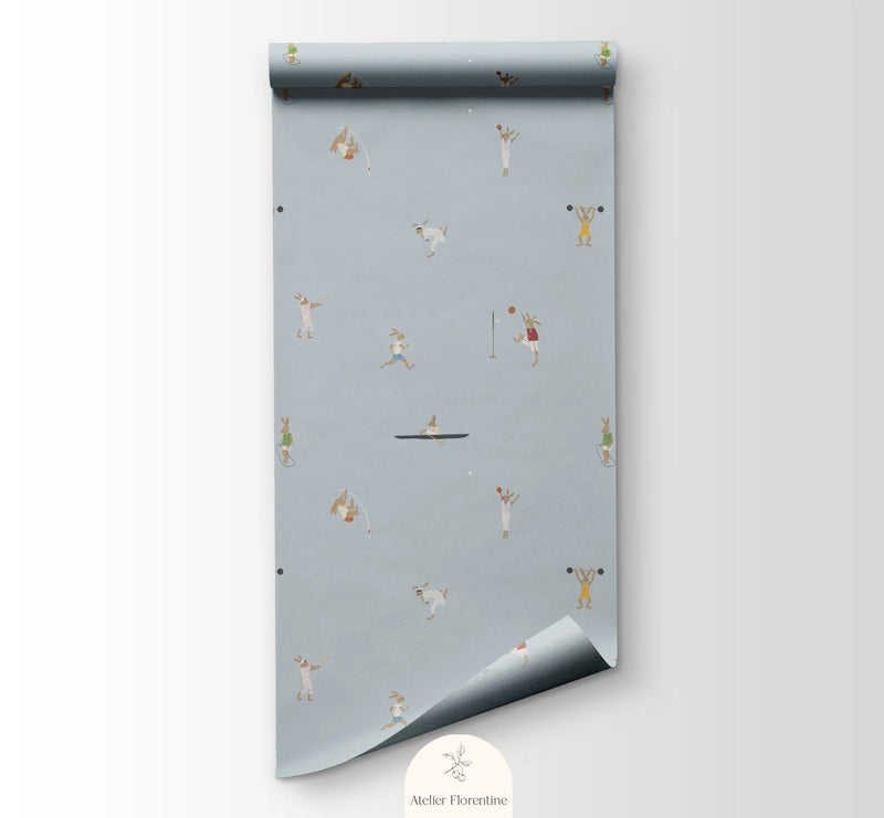 Wallpaper Atelier Florentine - Rabbits Gym Blue