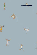 Sports bunnies blue wallpaper for children's rooms hand-painted design Amsterdam active theme