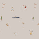 Sports bunnies beige wallpaper for children's rooms hand-painted design Amsterdam active theme