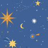 Galaxy wallpaper for kids with cheerful stars and moons in bright, neutral colors – perfect nursery wallpaper for boys and girls