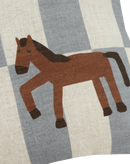 Nobodinoz - Vibes collection - Linen Blue Tiles Horse cushion - 33 x 22 cm S