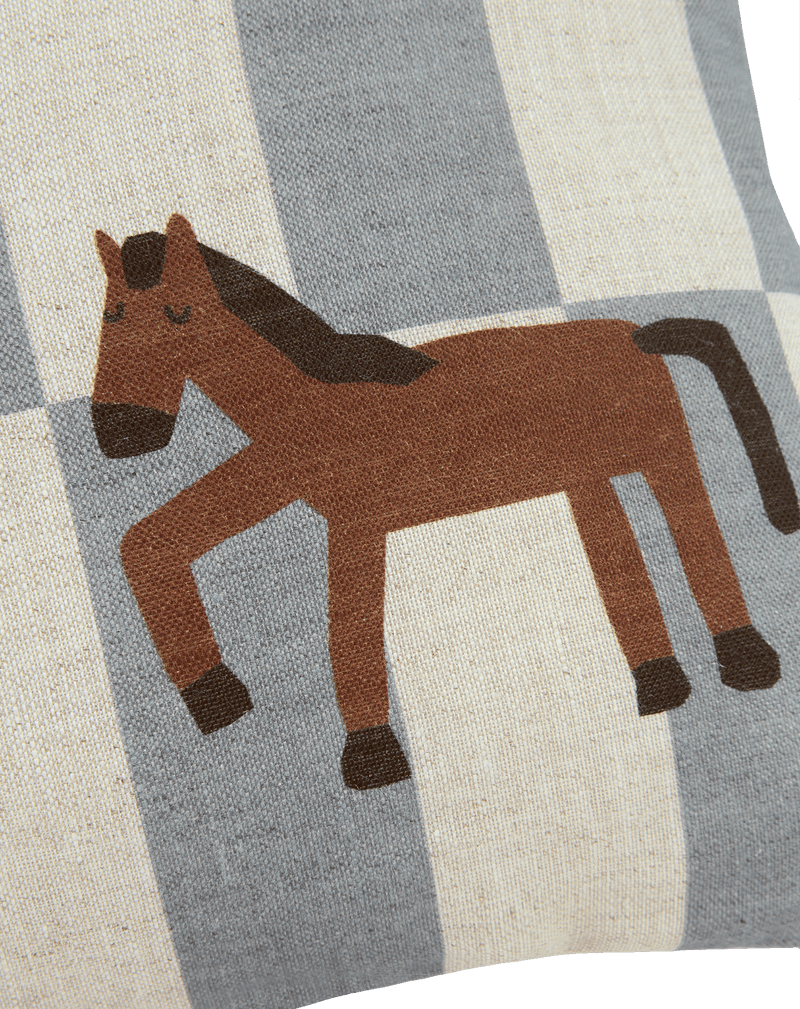 Nobodinoz - Vibes collectie - Linnen Blue Tiles Horse kussen - 33 x 22 cm S