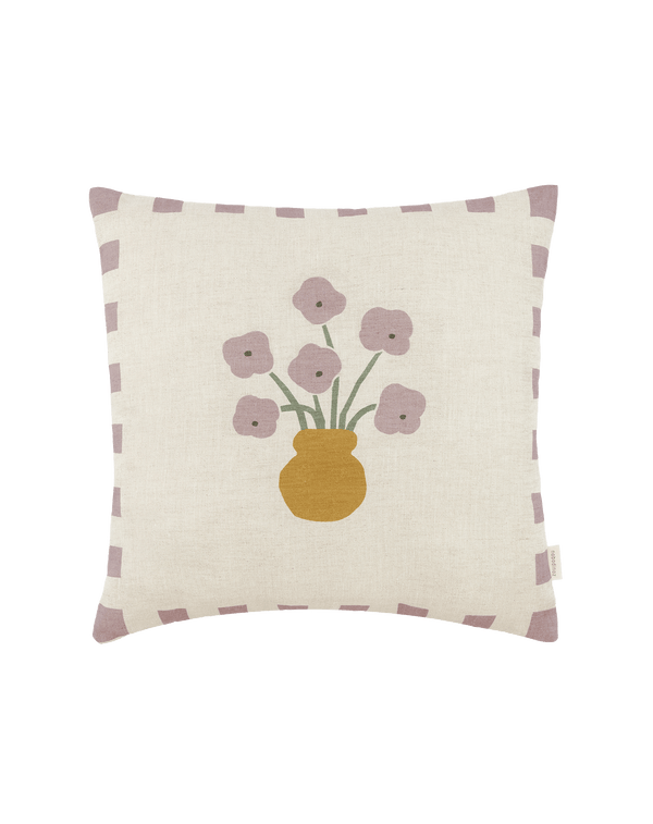 Nobodinoz - Vibes collection - Linen square lilac cushion with flowers - 40 x 40 cm