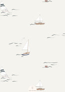 Beige sailboat wallpaper for children's rooms hand-painted nautical design Amsterdam