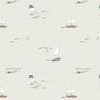 Beige sailboat wallpaper for children's rooms hand-painted nautical design Amsterdam