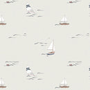 Beige sailboat wallpaper for children's rooms hand-painted nautical design Amsterdam