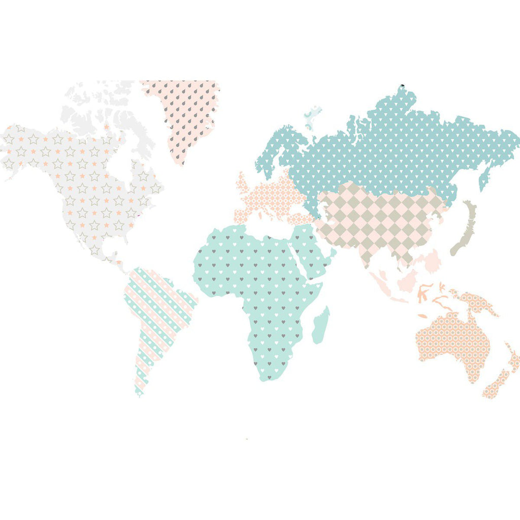 Dekornik Muursticker wereldkaart voor de kinderkamer pastel