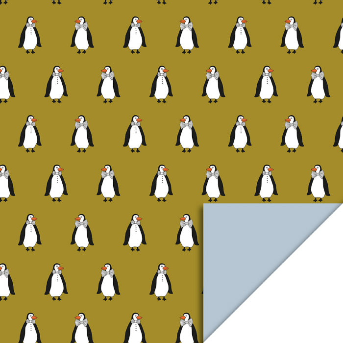 House of Products inpakpapier cadeaupapier pinguin mosterd