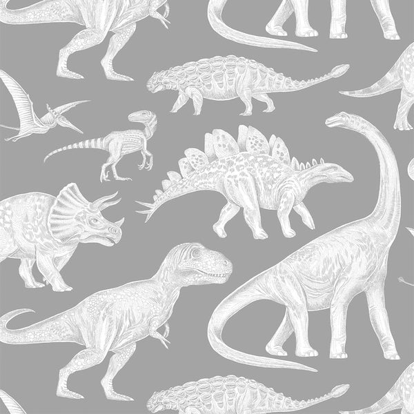 Tapetenmuster Pastelowe Love Dinos – Grau