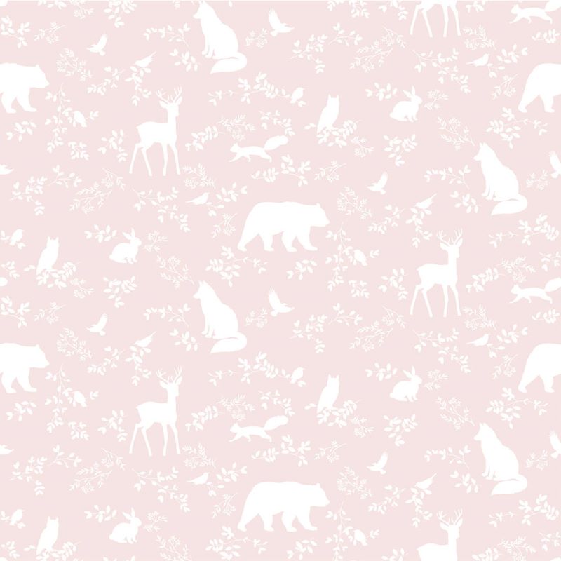 Pastelowe Love behang voor de kinderkamer forest animals bosdieren roze