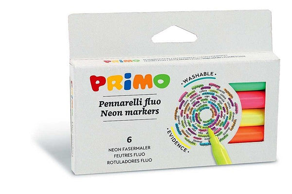 Primo Viltstiften set voor kinderen fluorescerend neon kleuren 6 stuks